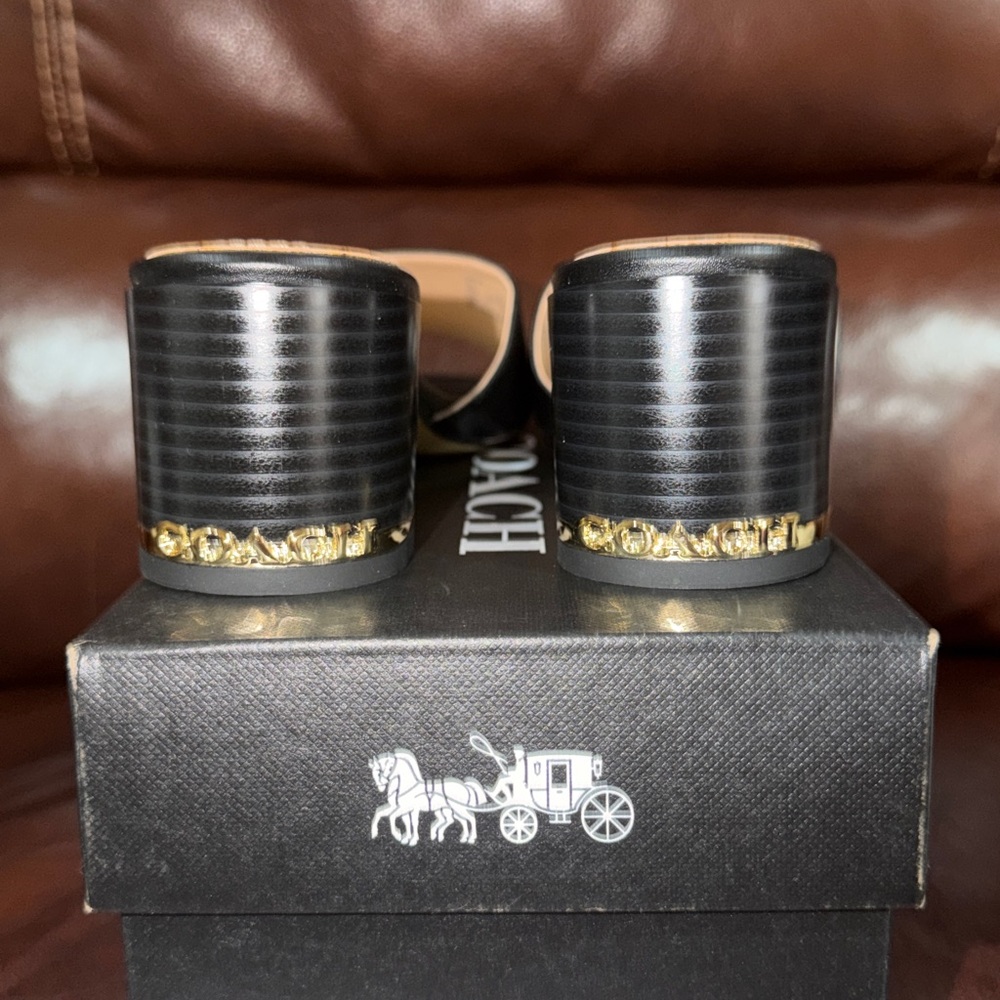 🔥🔥🔥NEW Coach Maggi Black Leather Heels Sandals - Picture 6 of 9